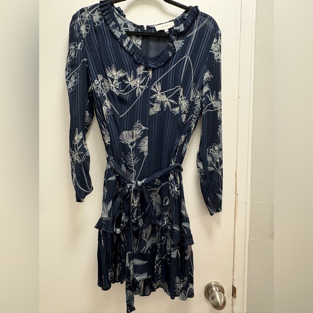 Reiss Navy Floral Long Sleeve Dress